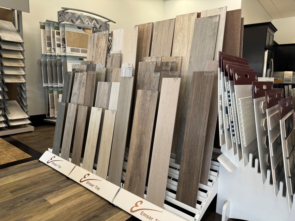 wide plank hardwood flooring samples in showroom